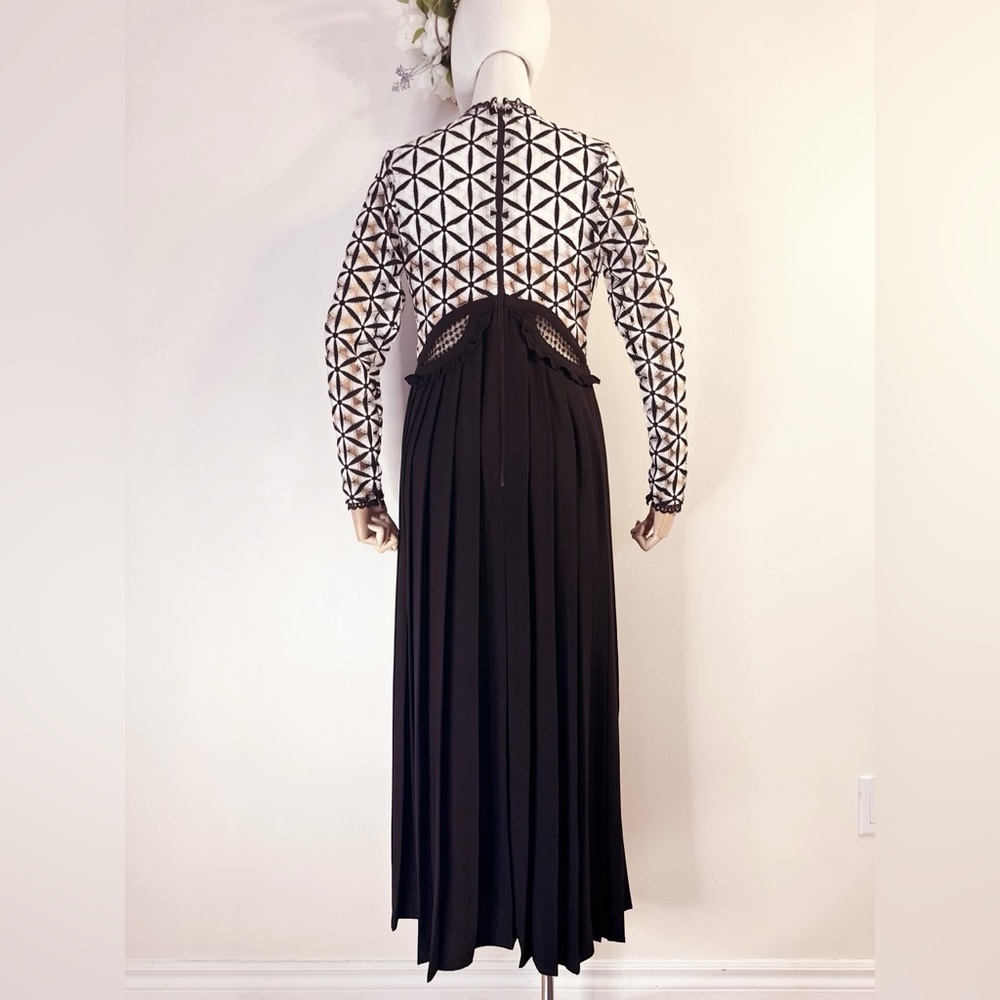 Self-Portrait Black & White Lace Pleated Maxi Dress - Picture 10 of 14
